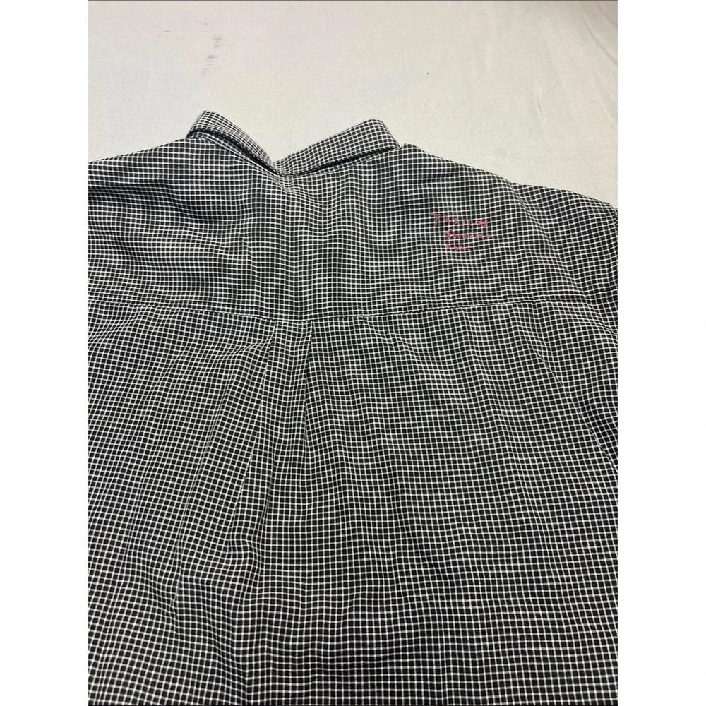 Men's long-sleeve button-down in a black and white micro-check pattern